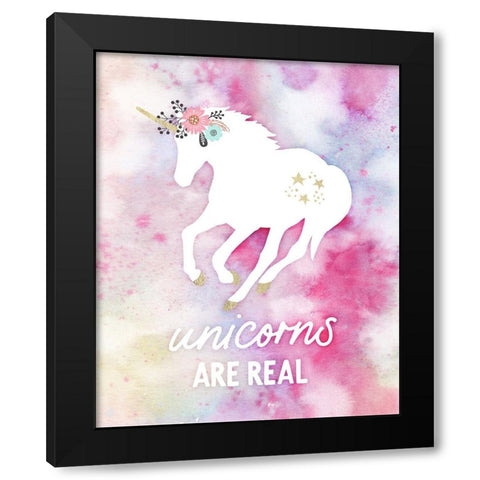 Unicorns are Real Black Modern Wood Framed Art Print by Blue, Nina