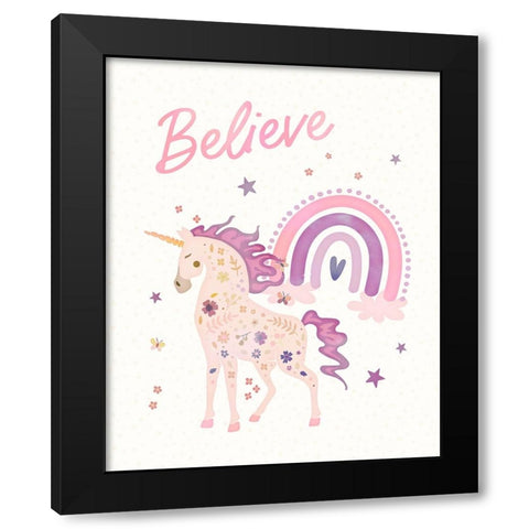 Believe Unicorn Black Modern Wood Framed Art Print with Double Matting by Blue, Nina