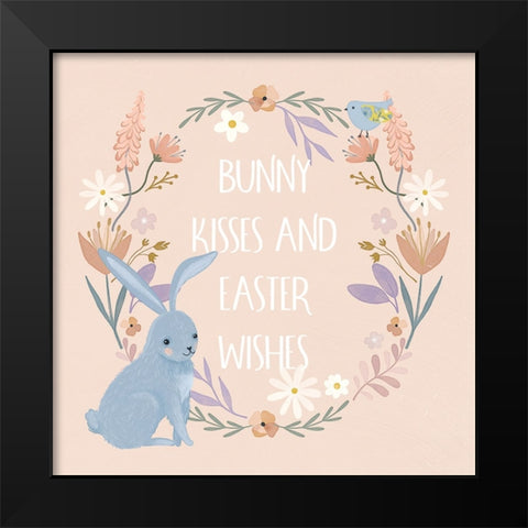 Bunny Kisses Black Modern Wood Framed Art Print by Blue, Nina