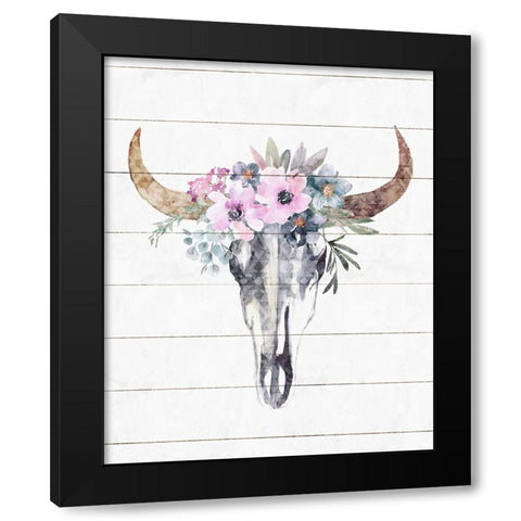 Western Skull Black Modern Wood Framed Art Print by Blue, Nina