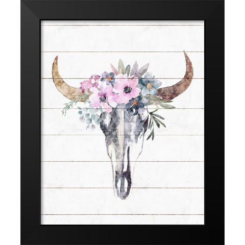 Western Skull Black Modern Wood Framed Art Print by Blue, Nina