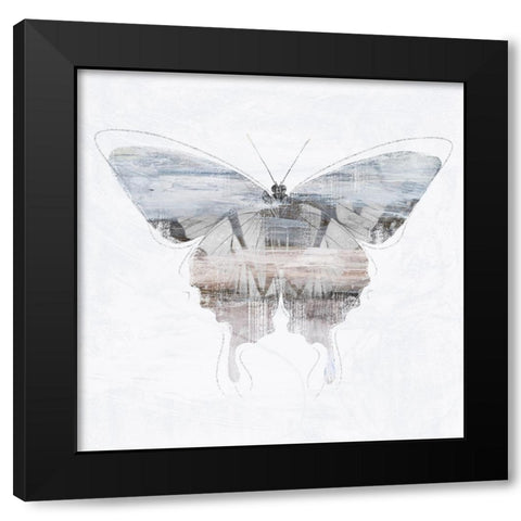 Silver Butterfly Black Modern Wood Framed Art Print by Blue, Nina