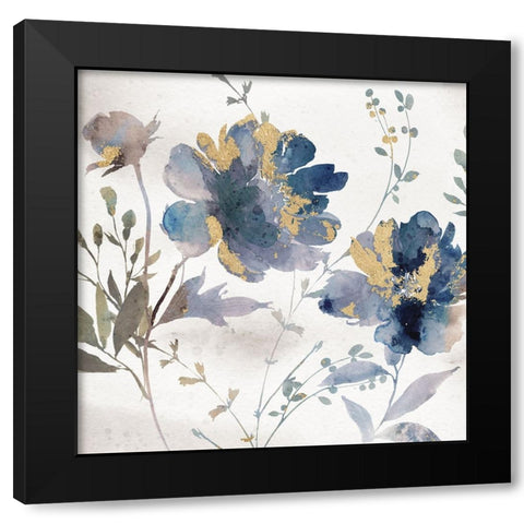 Blue Watercolor Florals Black Modern Wood Framed Art Print with Double Matting by Blue, Nina