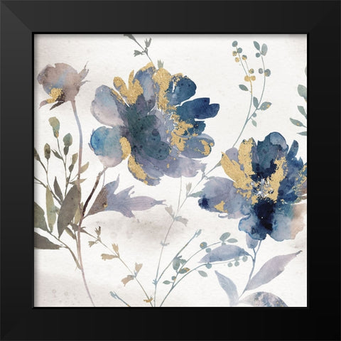 Blue Watercolor Florals Black Modern Wood Framed Art Print by Blue, Nina