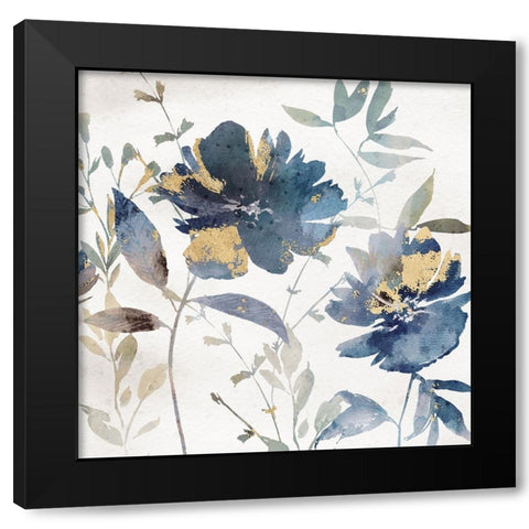 Blue Watercolor Florals II Black Modern Wood Framed Art Print by Blue, Nina