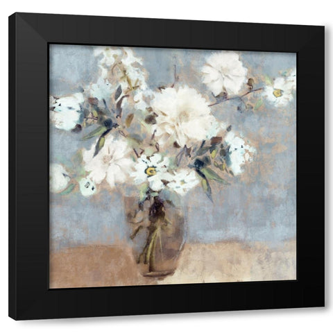 Soft Blue Bouquet Black Modern Wood Framed Art Print with Double Matting by Blue, Nina
