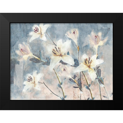 Whisper Blooms Black Modern Wood Framed Art Print by Blue, Nina