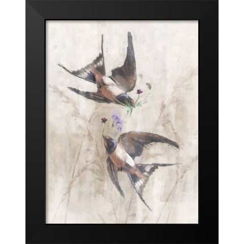 Playful Swallows Black Modern Wood Framed Art Print by Blue, Nina