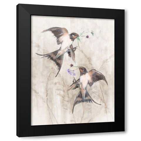 Playful Swallows II Black Modern Wood Framed Art Print by Blue, Nina