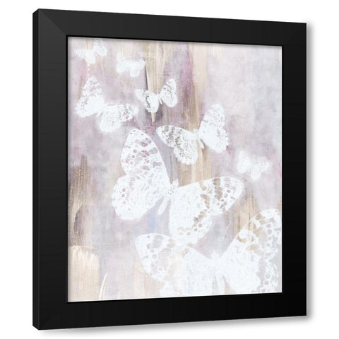 Bright White Butterflies Black Modern Wood Framed Art Print with Double Matting by Blue, Nina