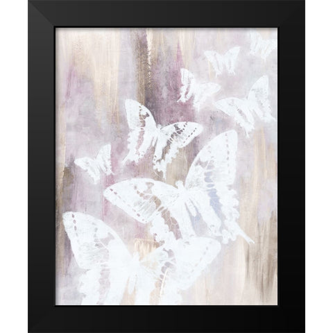 Bright White Butterflies II Black Modern Wood Framed Art Print by Blue, Nina