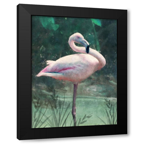 Peach Flamingo Black Modern Wood Framed Art Print by Blue, Nina