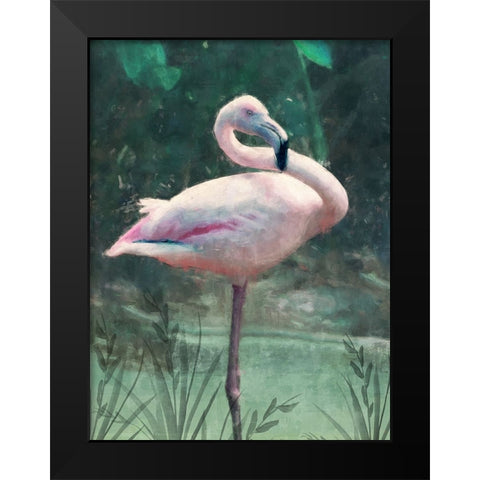 Peach Flamingo Black Modern Wood Framed Art Print by Blue, Nina