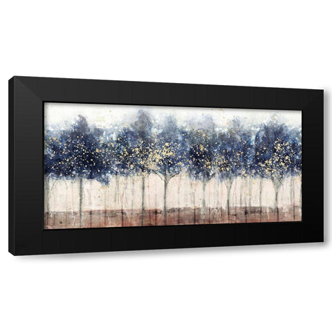Golden Blue Trees Black Modern Wood Framed Art Print with Double Matting by Blue, Nina