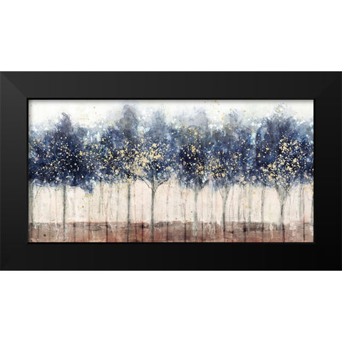 Golden Blue Trees Black Modern Wood Framed Art Print by Blue, Nina