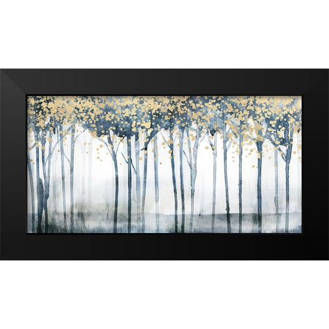 Golden Blue Trees II Black Modern Wood Framed Art Print by Blue, Nina