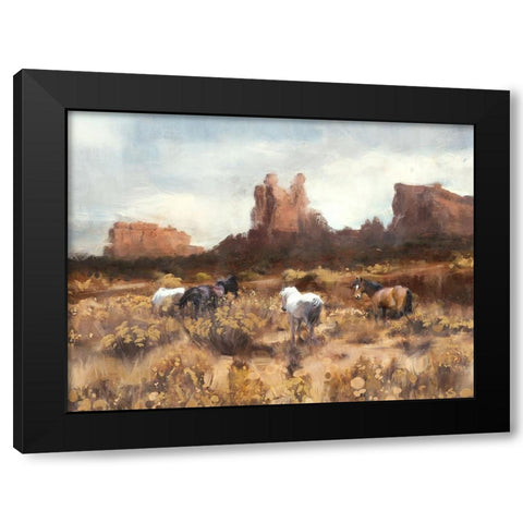 Desert Horses Black Modern Wood Framed Art Print by Blue, Nina