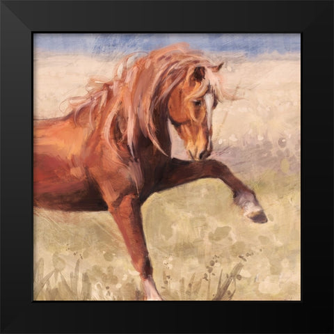 The Red Stallion Black Modern Wood Framed Art Print by Blue, Nina