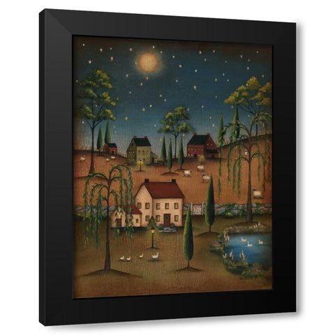 Village Full Moon Black Modern Wood Framed Art Print with Double Matting by Lewis, Kim