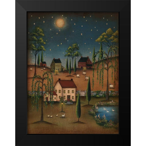 Village Full Moon Black Modern Wood Framed Art Print by Lewis, Kim