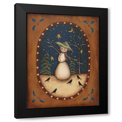 Snowman with Crow Black Modern Wood Framed Art Print with Double Matting by Lewis, Kim