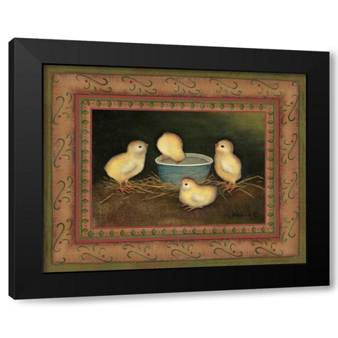Chicks with Water Black Modern Wood Framed Art Print with Double Matting by Lewis, Kim