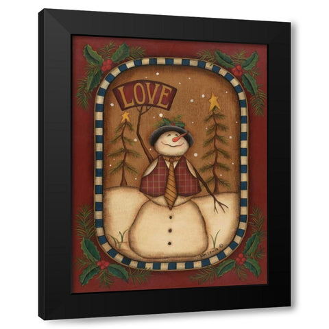 Love Snowman Black Modern Wood Framed Art Print with Double Matting by Lewis, Kim