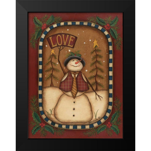 Love Snowman Black Modern Wood Framed Art Print by Lewis, Kim
