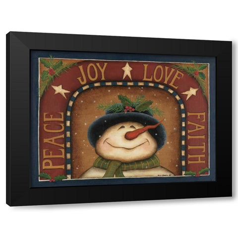 snowman Black Modern Wood Framed Art Print by Lewis, Kim