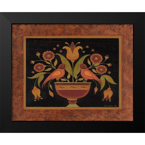 Floral with Birds Black Modern Wood Framed Art Print by Lewis, Kim