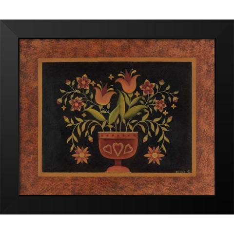 Floral with Hearts Black Modern Wood Framed Art Print by Lewis, Kim