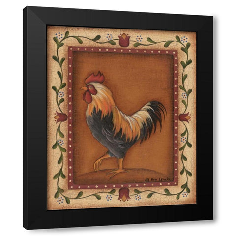 Black Rooster Black Modern Wood Framed Art Print with Double Matting by Lewis, Kim