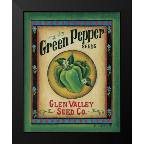 Green Pepper Seeds Black Modern Wood Framed Art Print by Lewis, Kim
