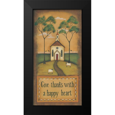 Give Thanks With a Happy Heart Black Modern Wood Framed Art Print by Lewis, Kim