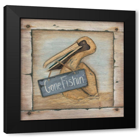 Gone Fishin Black Modern Wood Framed Art Print by Lewis, Kim