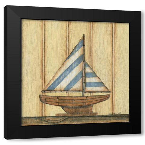 Blue Stripe Sailboat Black Modern Wood Framed Art Print with Double Matting by Lewis, Kim