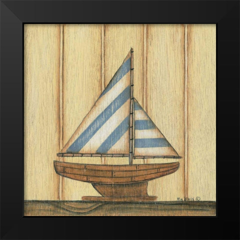 Blue Stripe Sailboat Black Modern Wood Framed Art Print by Lewis, Kim