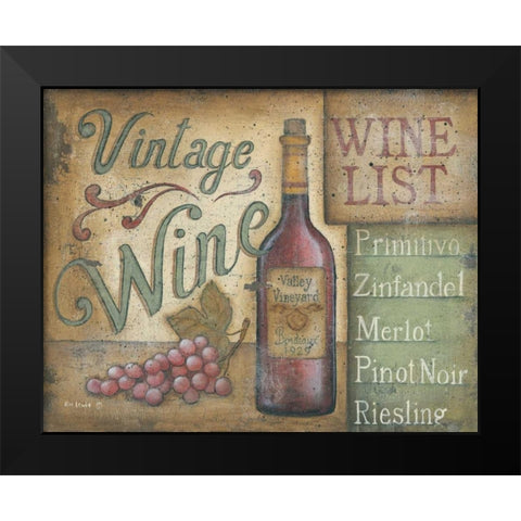 Wine List Black Modern Wood Framed Art Print by Lewis, Kim