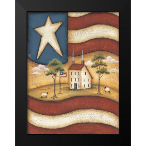 Folk Flag Black Modern Wood Framed Art Print by Lewis, Kim