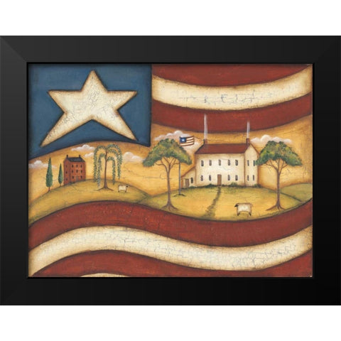 Folk Flag II Black Modern Wood Framed Art Print by Lewis, Kim