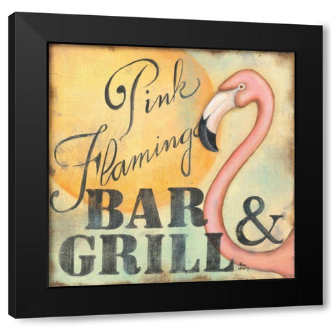 Pink Flamingo Black Modern Wood Framed Art Print by Lewis, Kim