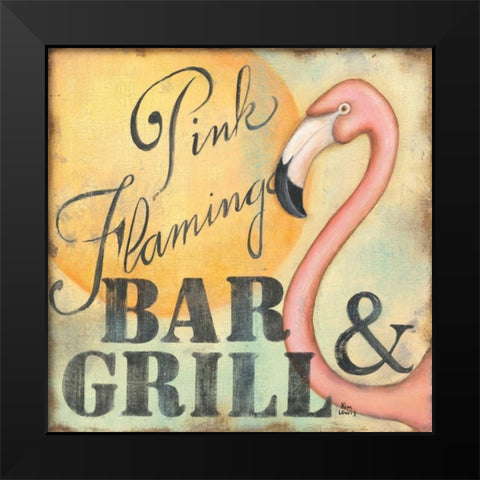 Pink Flamingo Black Modern Wood Framed Art Print by Lewis, Kim