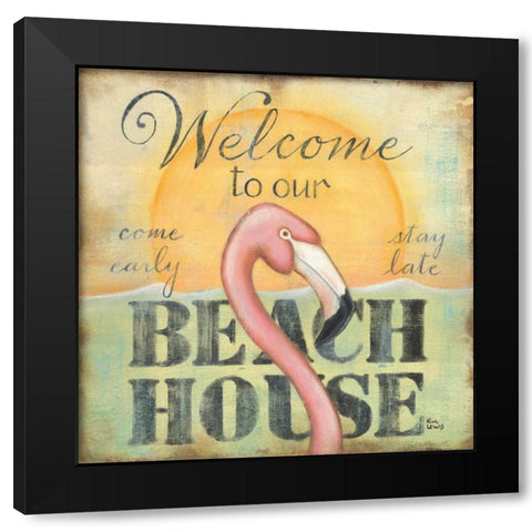 Welcome to Our Beach House Black Modern Wood Framed Art Print with Double Matting by Lewis, Kim