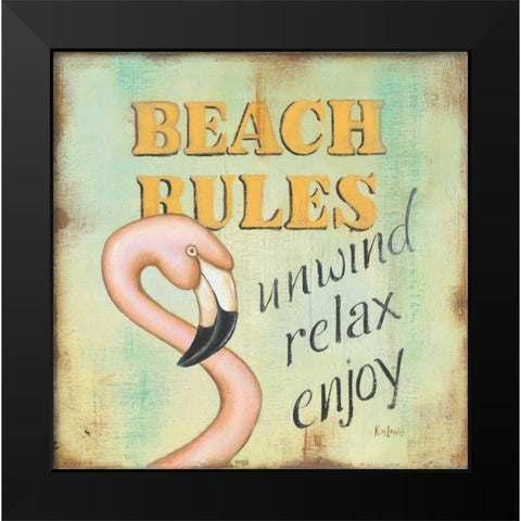 Beach Rules Black Modern Wood Framed Art Print by Lewis, Kim