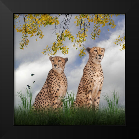 Cheetah Dreams Black Modern Wood Framed Art Print by Parker, Kelley