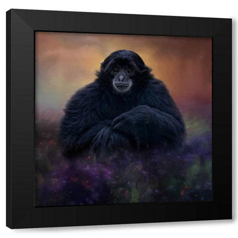 Flower Monkey Black Modern Wood Framed Art Print by Parker, Kelley