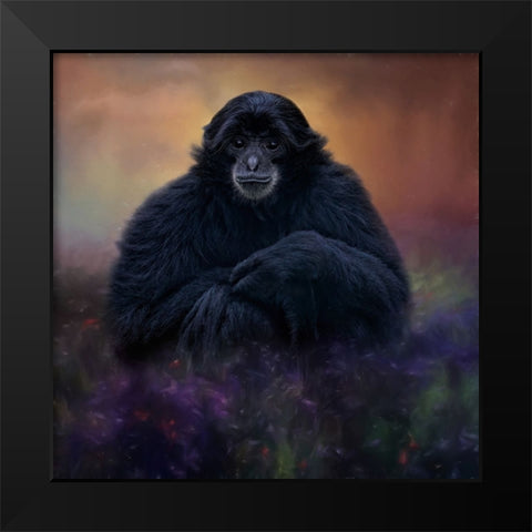 Flower Monkey Black Modern Wood Framed Art Print by Parker, Kelley