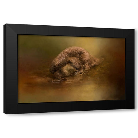 Otter Curiosity Black Modern Wood Framed Art Print by Parker, Kelley