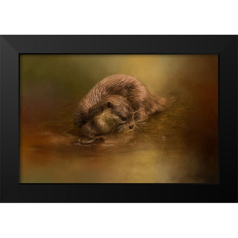 Otter Curiosity Black Modern Wood Framed Art Print by Parker, Kelley