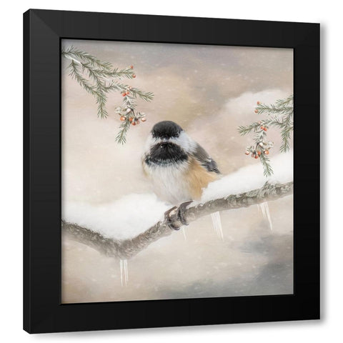 Chilly Chickadee Black Modern Wood Framed Art Print with Double Matting by Parker, Kelley
